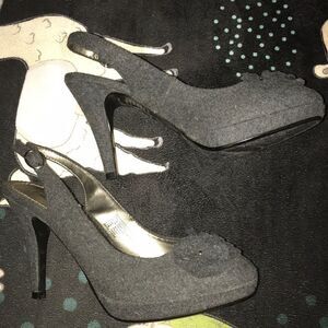 🌻Fioni floral Dark grey high heels sling back office pumps comfortable size 7.5